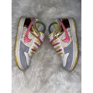 Nike Dunk Low 2007 Women’s 6.0 Shoes White Metallic Gold Pink 314141-162 Sz 7.5